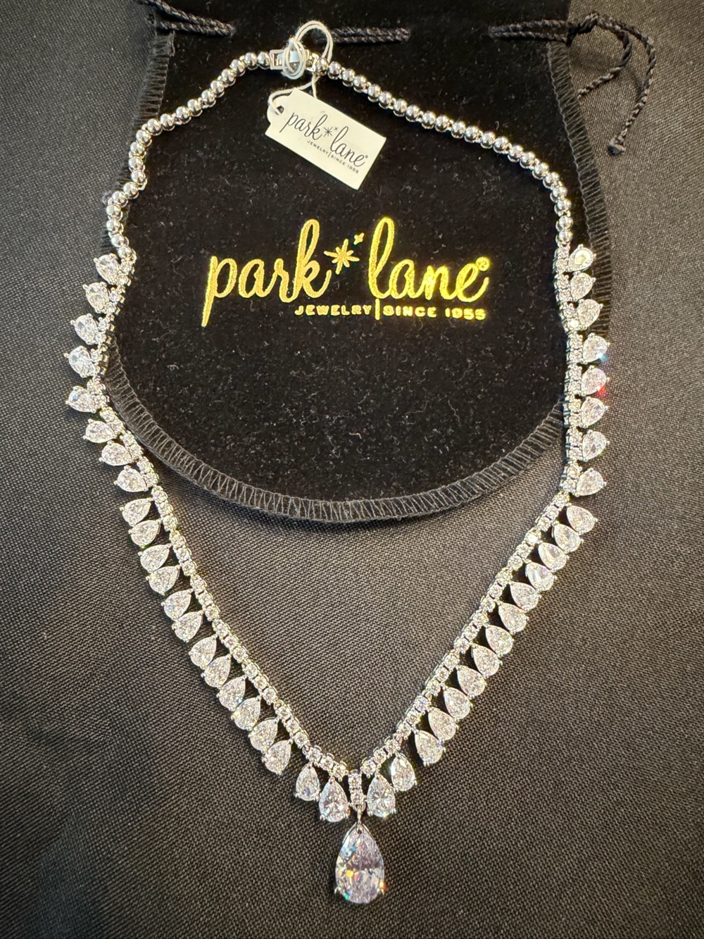 Park Lane Crystal Teardrop Statement Necklace NWT Silver Tone